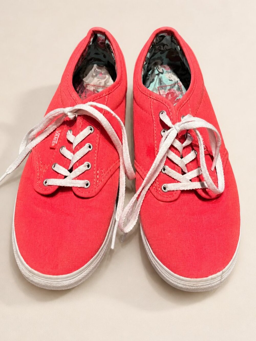 Vans Authentic Lo Pro Coral Floral Lined Canvas Sneakers Red Women’s 8.5